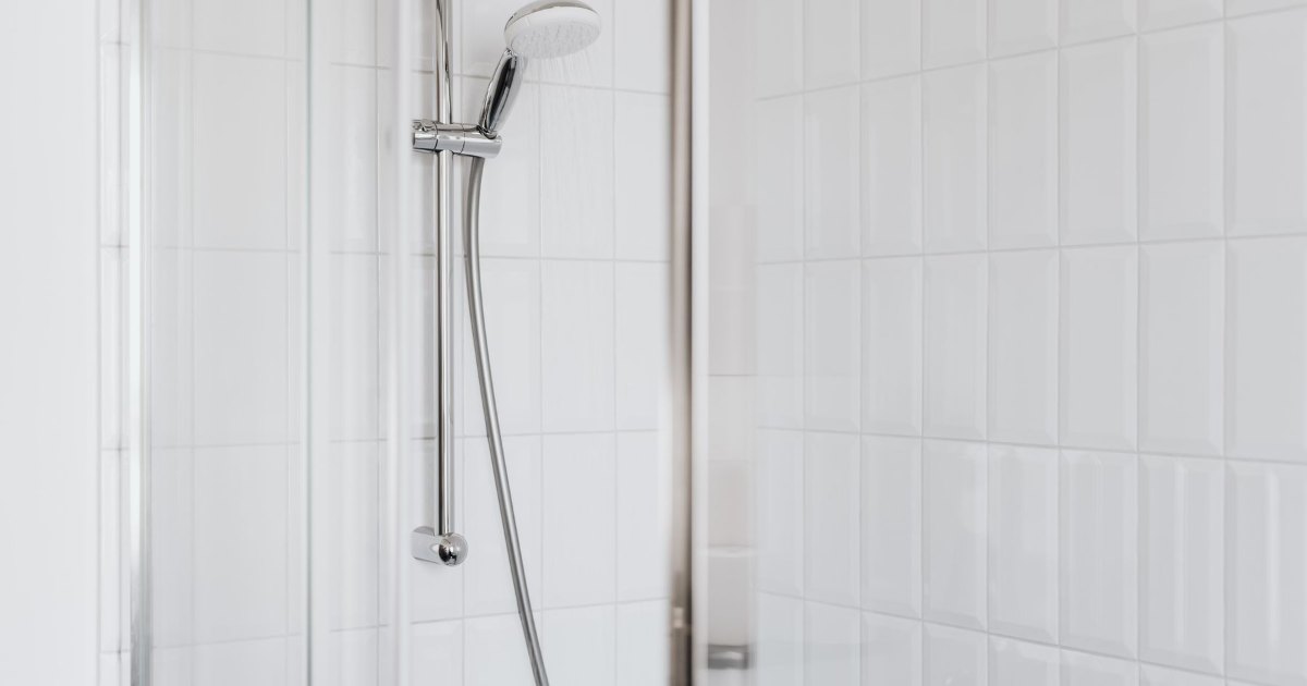 A shower enclosure with a riser rail and hand held shower head