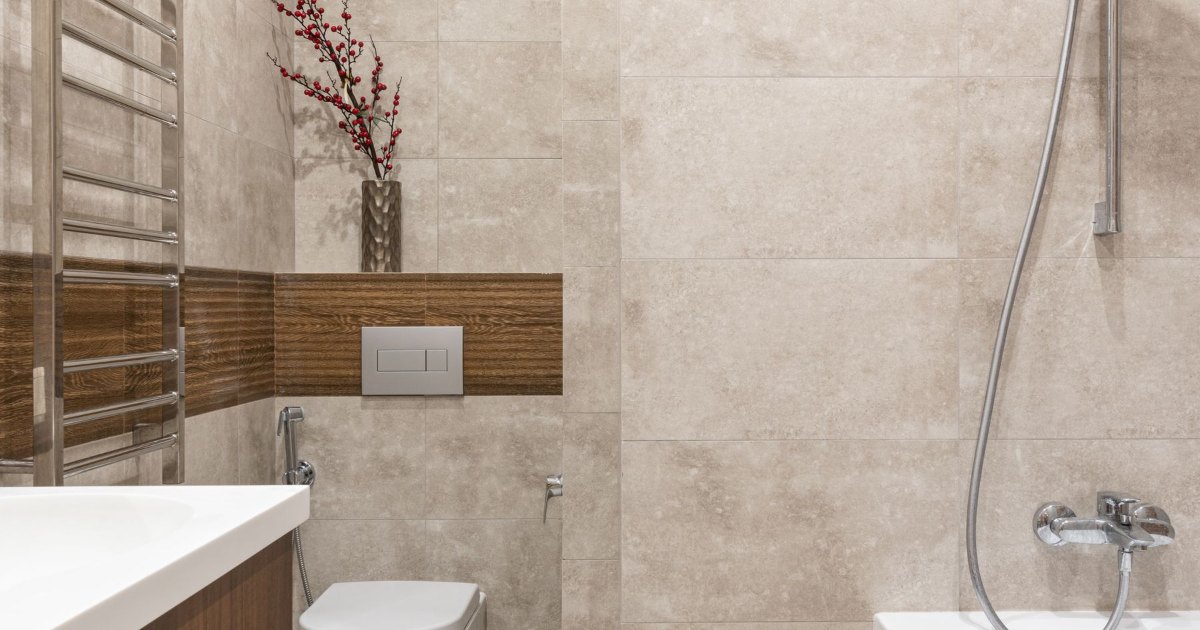Wood lined shower room A shower room lined in warm wood panelling