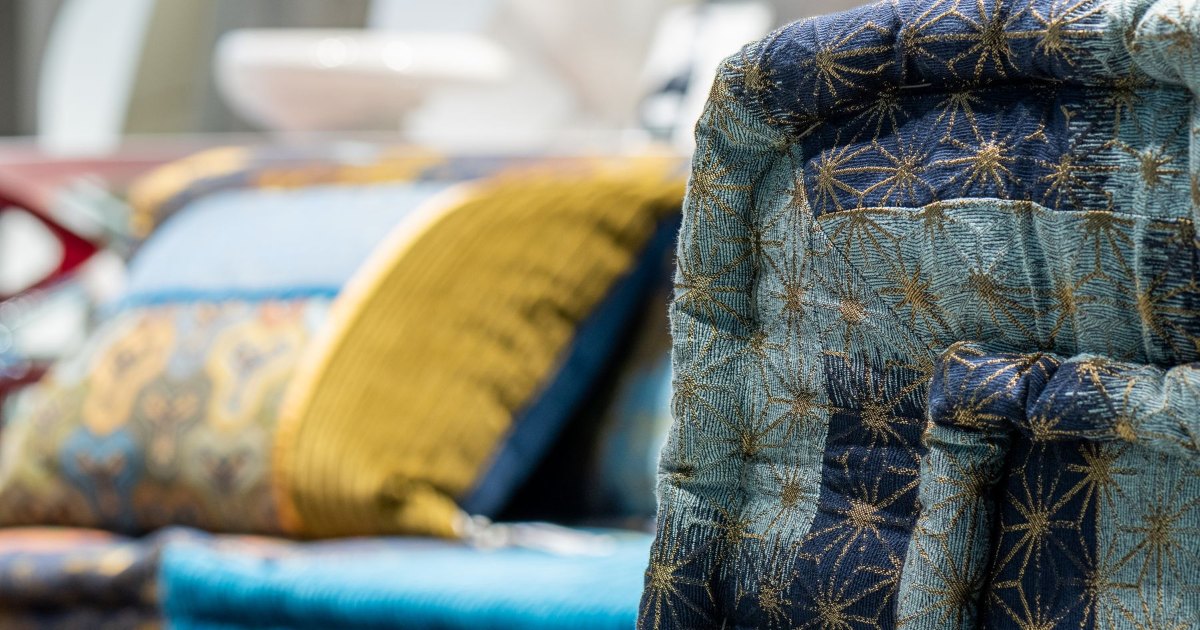 Cushions on a seat Patterned cushions arranged on a seat