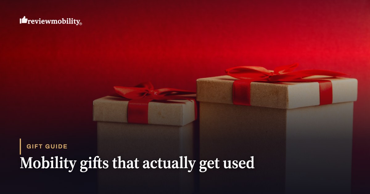 Mobility gifts that actually get used Two wrapped gift boxes with ribbons on a red surface. Mobility gifts that actually get used
