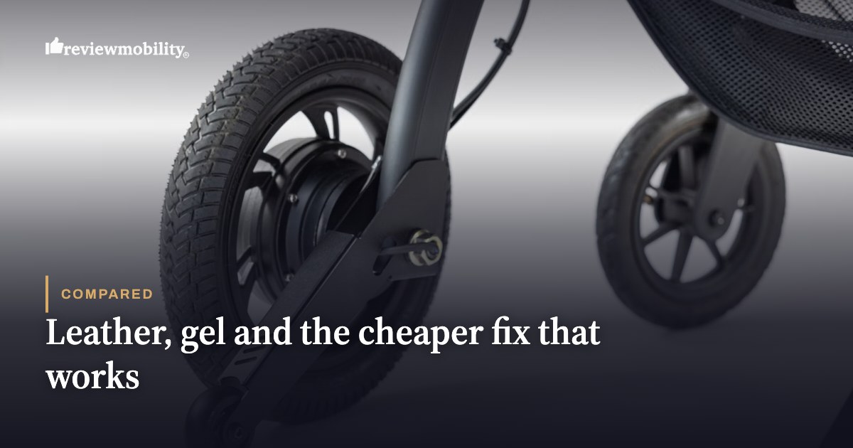 Leather, gel and the cheaper fix that works Close up of the wheels of a wheelchair. Leather, gel and the cheaper fix that works