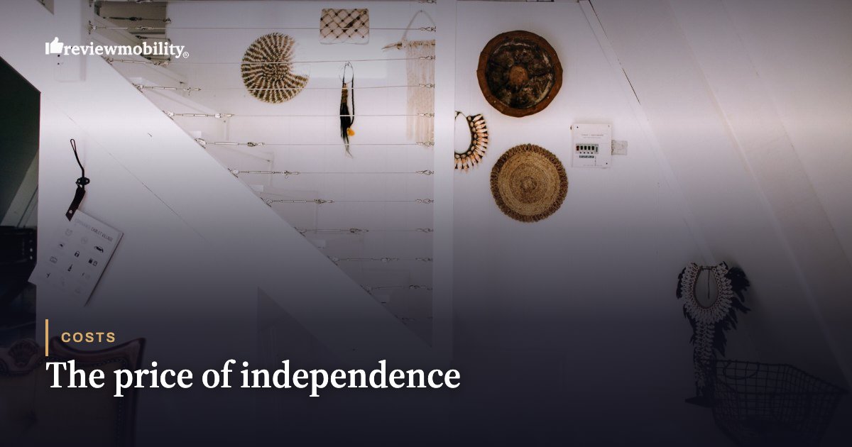 Jewelry display on a white wall with a dark gradient overlay and the article title 'The price of independence'.