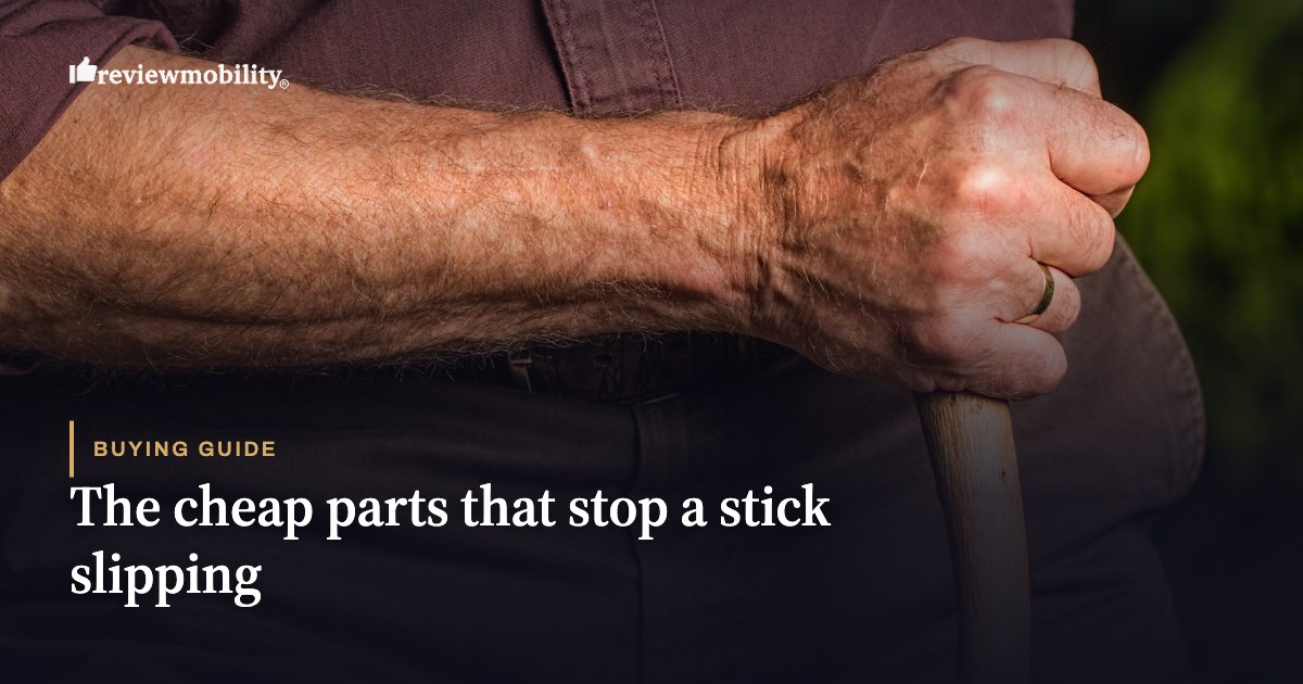 The cheap parts that stop a stick slipping An older personโs hand gripping the handle of a wooden walking stick. The cheap parts that stop a stick slipping
