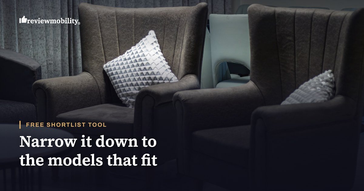 Mobility aid shortlist tool Two upholstered armchairs with cushions in a living room
