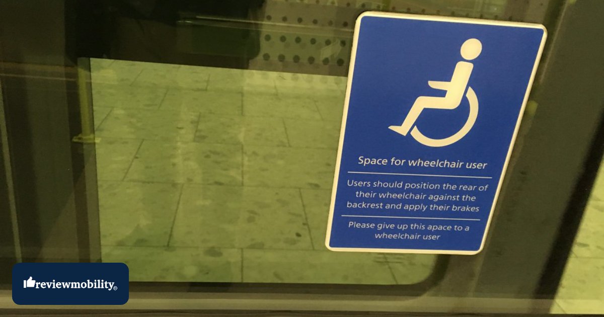 Wheelchair user space sign illustrating compact power wheelchair access